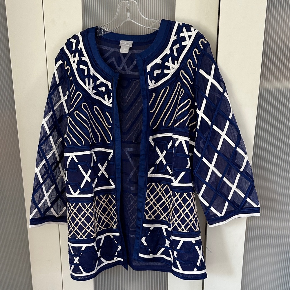 Chico's Blue sheer 3/4 sleeve top
